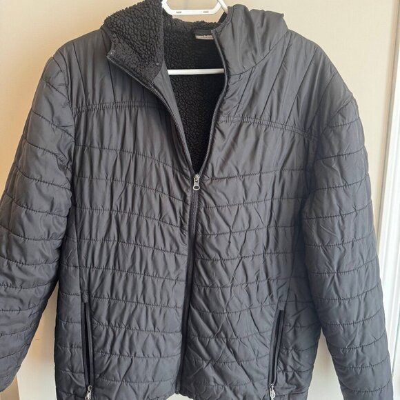 New Balance Puffer Jacket Mens Medium Black Hooded Full Zipper Long Sleeve - Picture 2 of 9